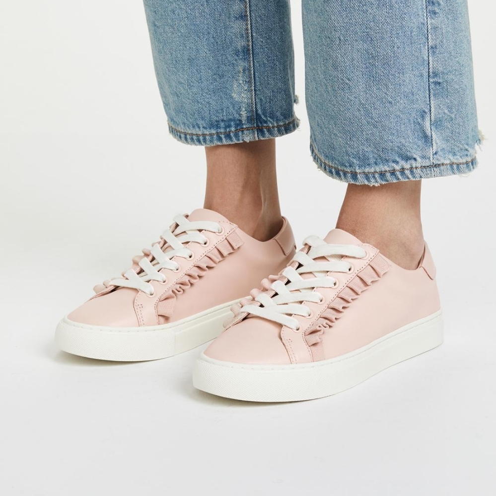 Tory Sport Pink Leather Ruffle Sneaker 8.5